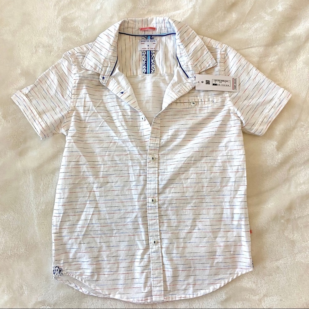 Cactus Boys White Striped Button Down Shirt 8
